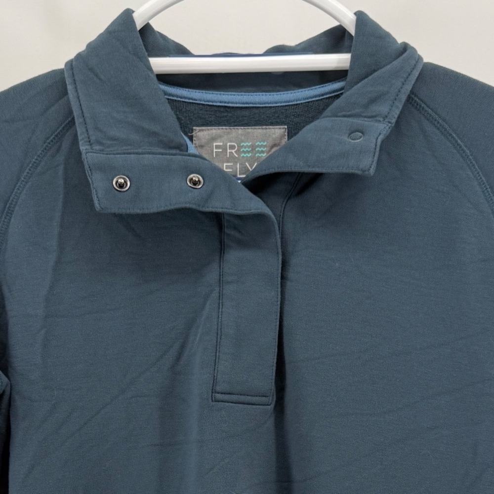 Free Fly Bamboo Heritage Pullover Blue Gray Snap Neck Thumbhole Mens Small